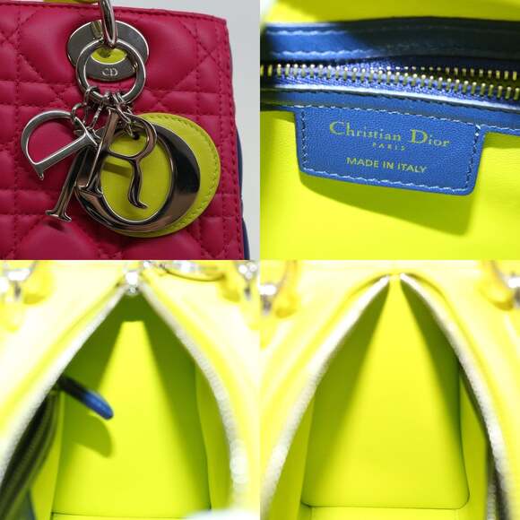 DIOR Lady DIOR Canage Hand Bag Lamb Skin Blue Pink - Picture 12 of 14